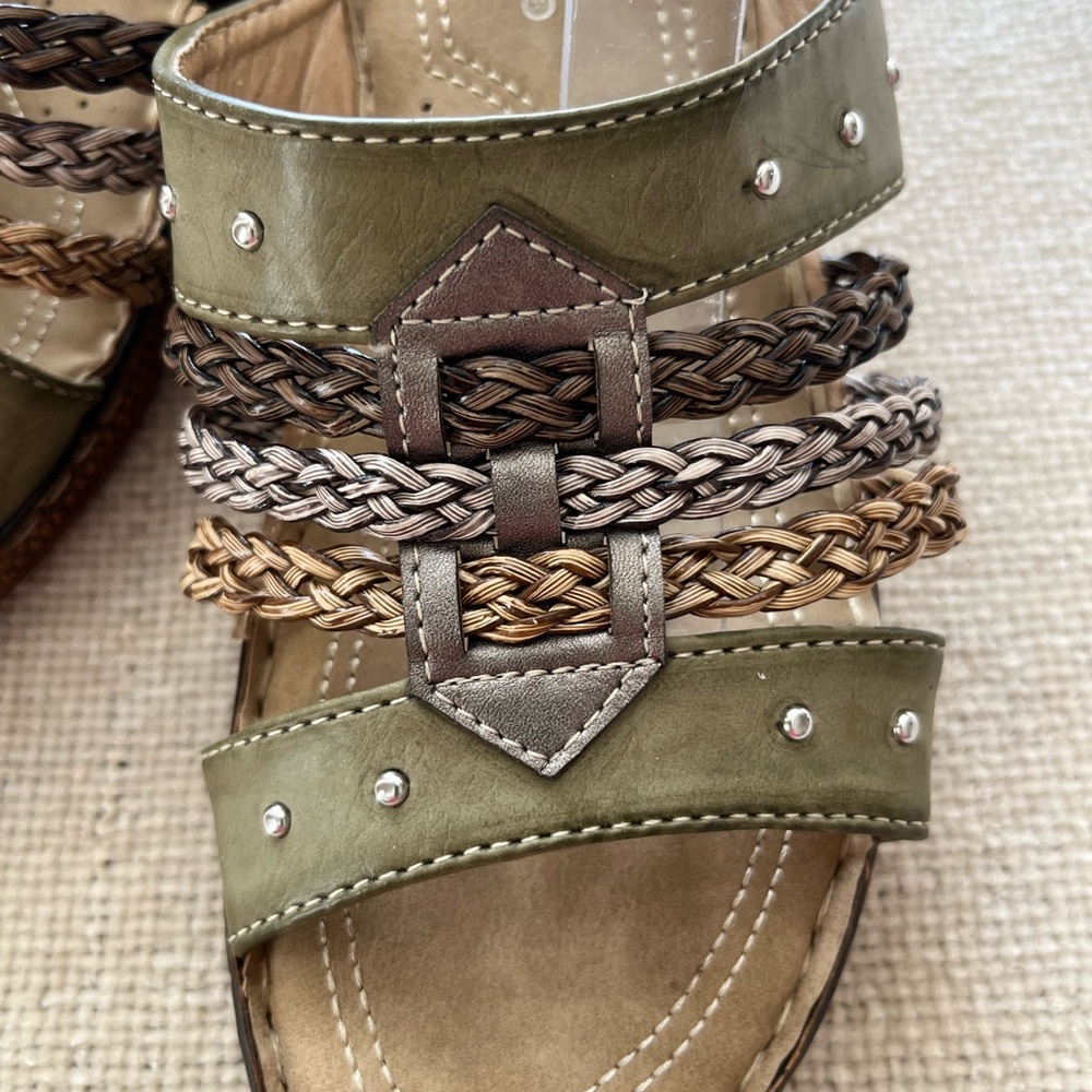 Patrizia Pitaya Olive Green Wedge Slip On Sandals Size 39 - Picture 2 of 9